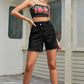 Boho Crossover Buttoned Raw Hem Denim Shorts