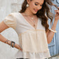 Bohemian Deep V-Neck Frill Trim Babydoll Blouse