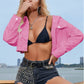 Boho Cropped Collared Neck Raw Hem Denim Jacket