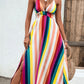 Multicolored Stripe Crisscross Backless Dress