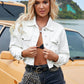 Boho Cropped Collared Neck Raw Hem Denim Jacket
