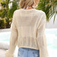 Drawstring Hem Round Neck Cropped Sweater Top