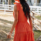 Davina Tie-Shoulder Decorative Button V-Neck Dress
