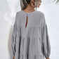 Bohemian Round Neck Dropped Shoulder Tiered Blouse
