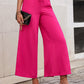 Bright Summer Pink High Waist Slit Wide Leg Pants