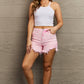 Bohemian Risen Brand Kylie Pink Denim High Waist Raw Hem Shorts
