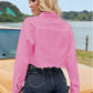 Boho Cropped Collared Neck Raw Hem Denim Jacket