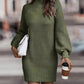 Bohemian Ribbed Mock Neck Lantern Sleeve Sweater Dress