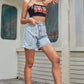 Boho Crossover Buttoned Raw Hem Denim Shorts