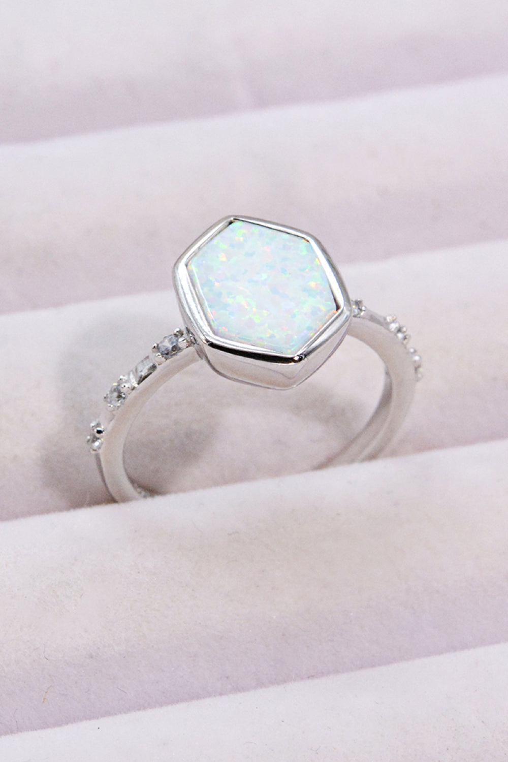 Boho Minimalist Opal Hexagon 925 Sterling Silver Ring