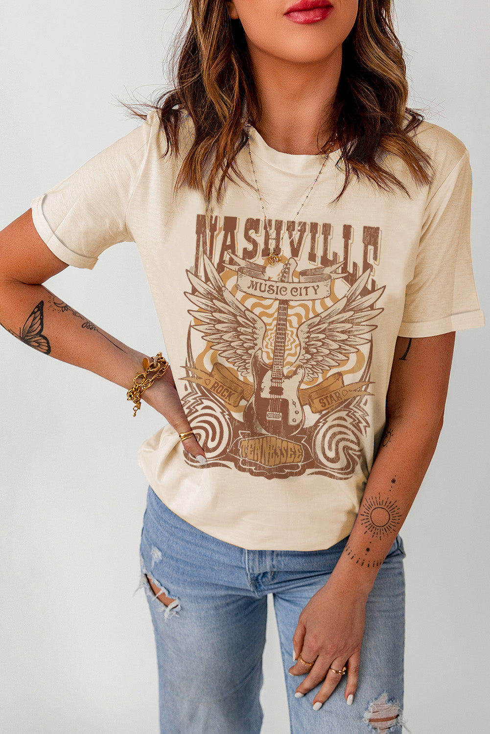 Western Nashville Graphic Round Neck T-Shirt