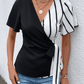 Boho Wrap Black and White Waist Tie Flutter Sleeve Blouse