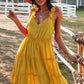 Davina Tie-Shoulder Decorative Button V-Neck Dress