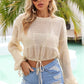 Drawstring Hem Round Neck Cropped Sweater Top