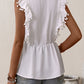 Boho Embroidered Pom-Pom Trim Cap Sleeve Babydoll Top