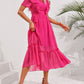 Hot Pink Swiss Dot Ruffled Short Sleeve Dress