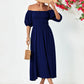 Hillary Boho Off the Shoulder Balloon Sleeve Midi Dress