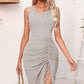 Bianca Boho Drawstring Ruched Slit Sleeveless Dress