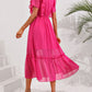 Hot Pink Swiss Dot Ruffled Short Sleeve Dress