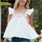 Boho Embroidered Peasant Contrast Square Neck Tank