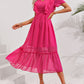 Hot Pink Swiss Dot Ruffled Short Sleeve Dress