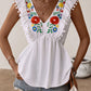 Boho Embroidered Pom-Pom Trim Cap Sleeve Babydoll Top