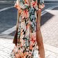 Women's Orange Floral Deep V Neck Kimono Maxi Dress