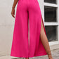Bright Summer Pink High Waist Slit Wide Leg Pants