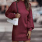 Bohemian Ribbed Mock Neck Lantern Sleeve Sweater Dress
