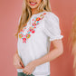 Boho Embroidered Notched Neck Flounce Sleeve Top