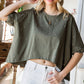 Distressed Asymmetric Hem Cropped Tee Shirt