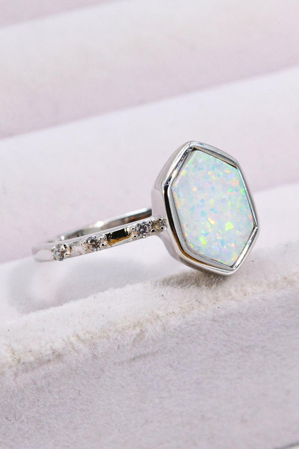 Boho Minimalist Opal Hexagon 925 Sterling Silver Ring