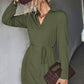 Boho Belted Johnny Collar High-Low Shirt Dress