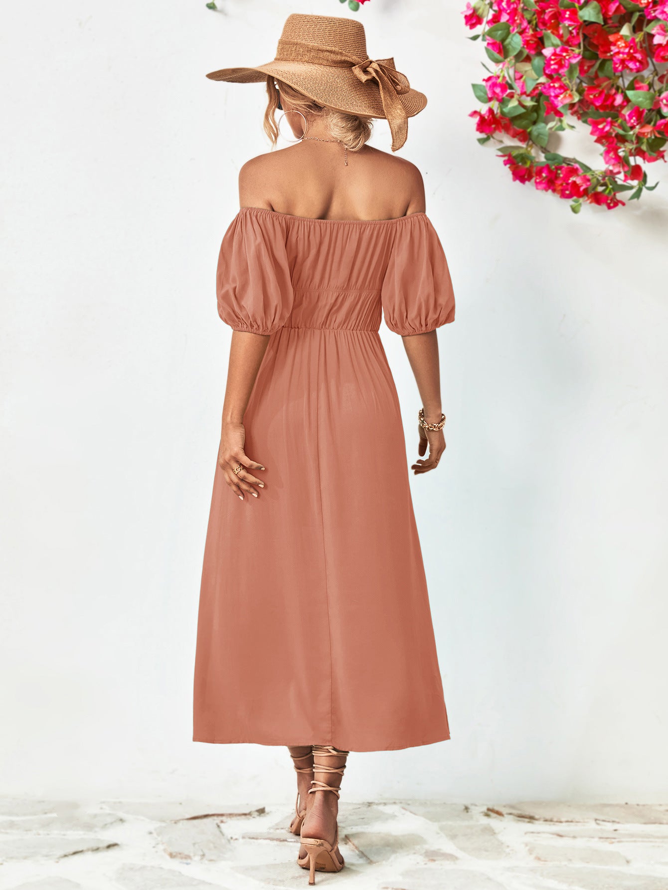 Hillary Boho Off the Shoulder Balloon Sleeve Midi Dress OliverandJade