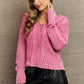 Boho Heyson Brand Soft Focus Wash Cable Knit Cardigan in Fuchsia
