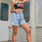 Boho Crossover Buttoned Raw Hem Denim Shorts