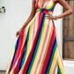Multicolored Stripe Crisscross Backless Dress