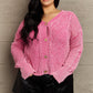 Boho Heyson Brand Soft Focus Wash Cable Knit Cardigan in Fuchsia