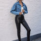Boho Cropped Collared Neck Raw Hem Denim Jacket