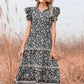 Romantic Flowers Ruffle Sleeves Boho Modern Tiered Maxi Dress