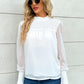 Bohemian White Swiss Dot Smocked Mock Neck Blouse