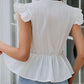 Boho White Notched Neck Flutter Sleeve Eyelet Blouse