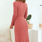 Bohemian Ribbed V-Neck Tie Waist Pencil Dress