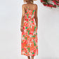 Gia Floral Printed Spaghetti Strap Front Slit Midi Dress