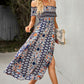 Bohemian Off-Shoulder Midi Frill Trim Split Dress