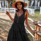 Davina Tie-Shoulder Decorative Button V-Neck Dress
