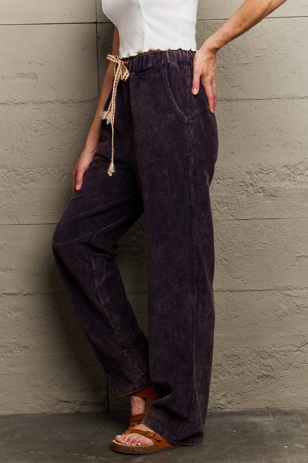 Bohemian POL Leap Of Faith Corduroy Straight Fit Pants in Midnight Navy