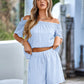 Boho Casual Textured Frill Trim Off-Shoulder Top and Shorts Set
