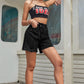 Boho Crossover Buttoned Raw Hem Denim Shorts