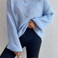 Boho Baby Blue Openwork Boat Neck Dropped Shoulder Sweater